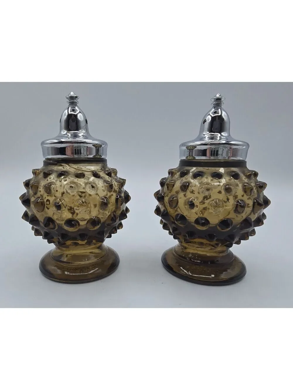 Vintage Imperial Glass Nutmeg Brown Hobnail Salt Pepper Shakers IG Marked